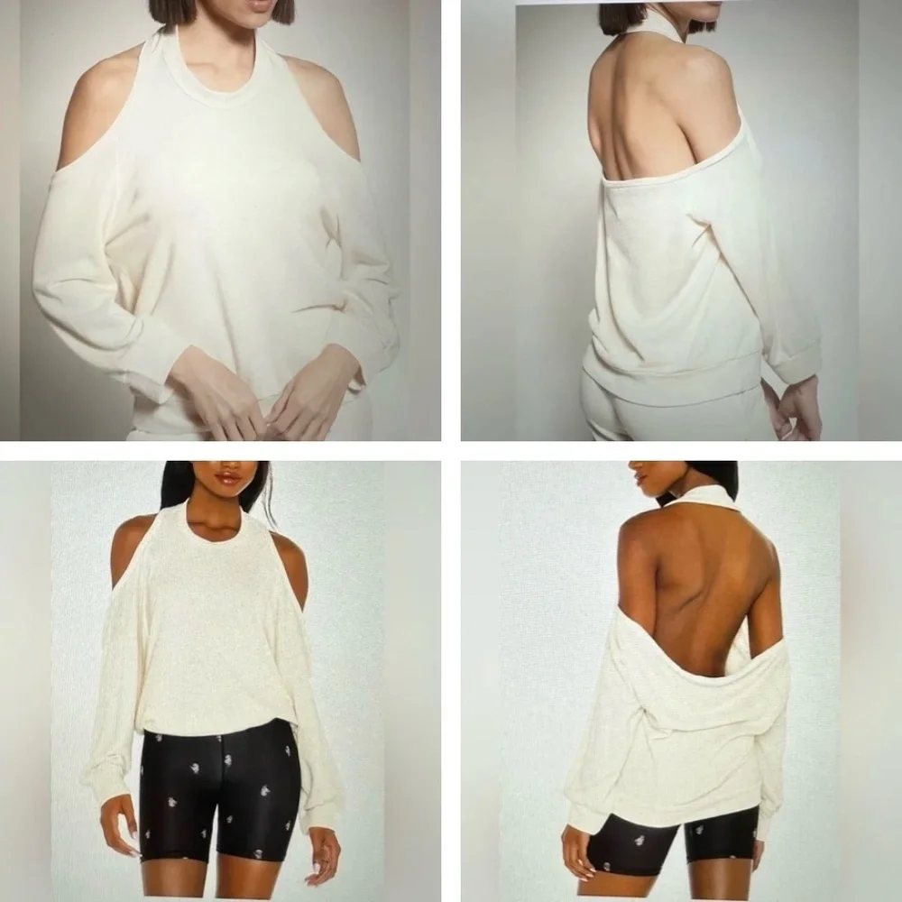 Lanston Halter Open Shoulders and Back Pullover Top/Sweatshirt Cream Size M - Picture 1 of 16